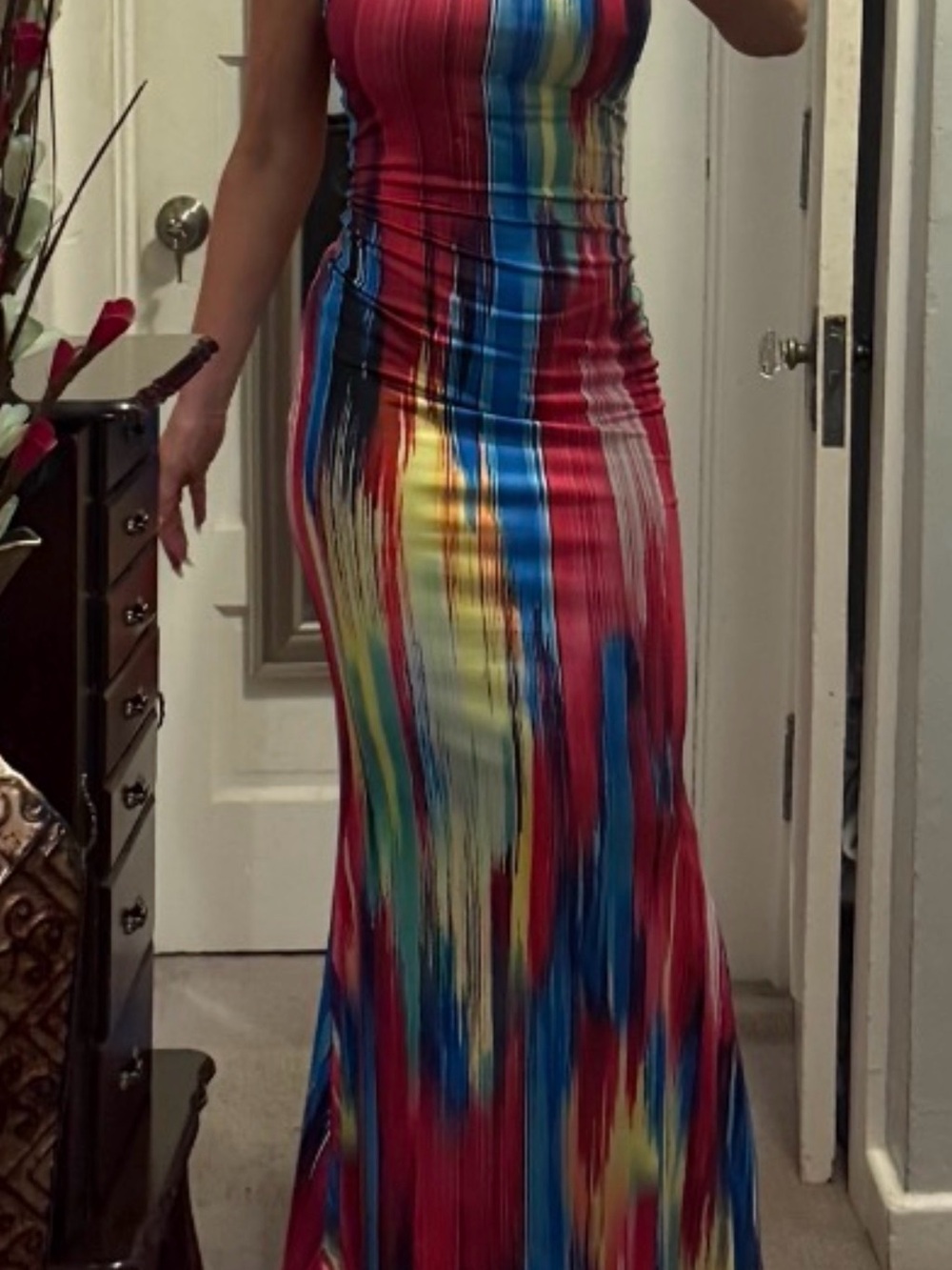 Source Unknown Multicolor Vertical Stripe Maxi Dress - Red, Blue, Yellow